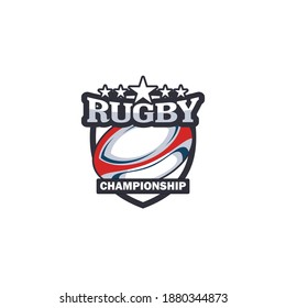 Rugby club emblem. American Football badge shield logo, Rugby ball team game club elements, Vector Logo Illustration Fit to championship or team