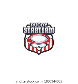 Rugby club emblem. American Football badge shield logo, Rugby ball team game club elements, Vector Logo Illustration Fit to championship or team