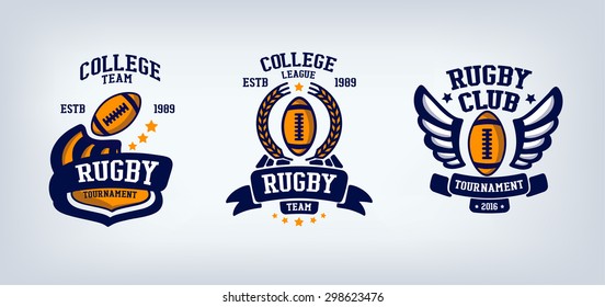 Rugby club emblem, college league logo, one color
design template element, sport tournament. icon design, ribbon banner,