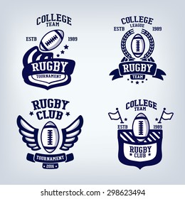 Rugby club emblem, college league logo, one color
design template element, sport tournament. icon design, ribbon banner,