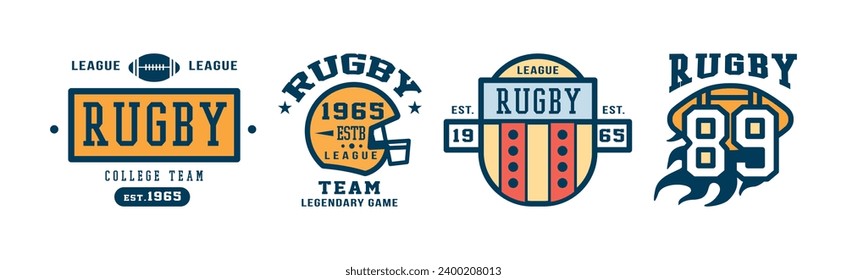 Rugby College Team Label as American Sport Game Emblem Vector Set