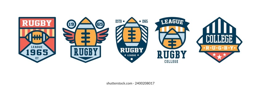 Rugby College Team Label as American Sport Game Emblem Vector Set