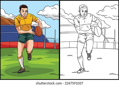 Rugby Coloring Page Colored Illustration