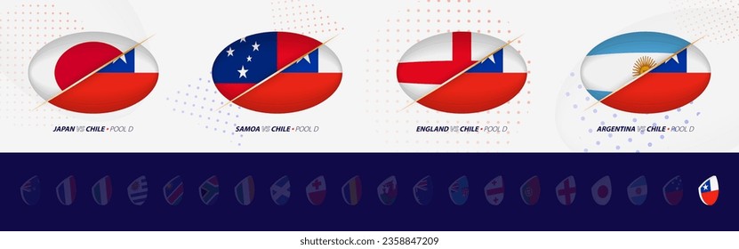 Rugby competition icons of Chile rugby national team, all four matches icon in pool. Vector set.