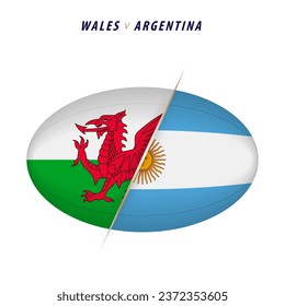 Rugby competition Wales vs Argentina. Rugby versus icon for quarter finals. Vector illustration.