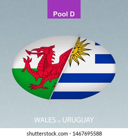 Rugby competition Wales vs Uruguay. Rugby icon on gray background. Vector illustration.