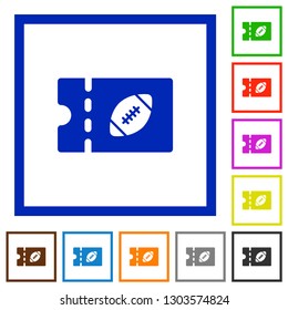 Rugby discount coupon flat color icons in square frames on white background