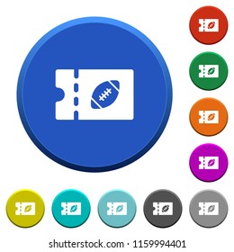 Rugby discount coupon round color beveled buttons with smooth surfaces and flat white icons