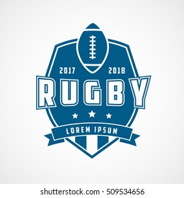 Icono plano azul del emblema del rugby en el fondo blanco