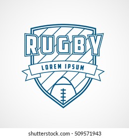 Rugby Emblem Blue Line Icon On White Background