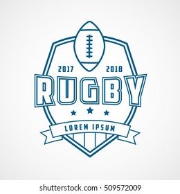 Rugby Emblem Blue Line Icon On White Background