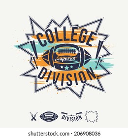 Rugby emblem college division bright colors. Graphic design for t-shirt on white background 