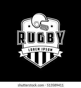 Rugby Emblem Flat Icon On Black Background