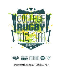 Rugby emblem girl's bright  colors. Graphic design for t-shirt on white background