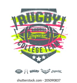 Rugby emblem girl's colors. Graphic design for t-shirt 