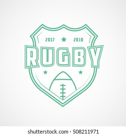 Rugby Emblem Green Line Icon On White Background