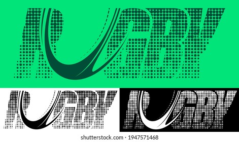 RUGBY emblem. Inscription with name of sport game RUGBY from dots with letter U in form of sports ball. Design element, print for clothes. Vector