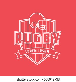 Rugby Emblem Line Icon On Red Background