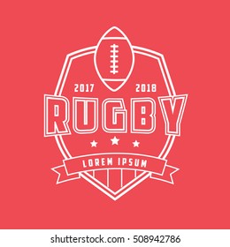 Rugby Emblem Line Icon On Red Background