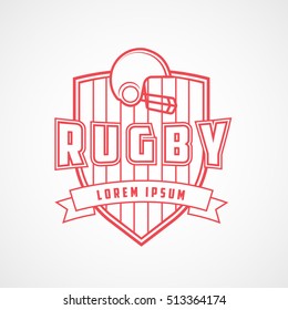 Rugby Emblem Red Line Icon On White Background