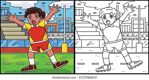 Rugby Female Fullback in Defensive Illustration