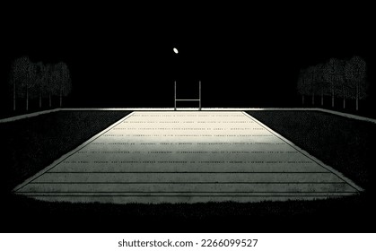 Rugby field by night whith grass