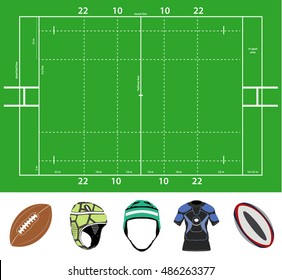 Rugby Field And Equipment Vector Set