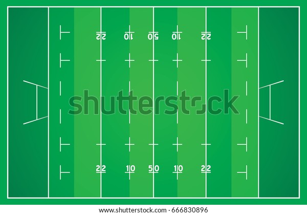 Rugby field with\
marking from top view.