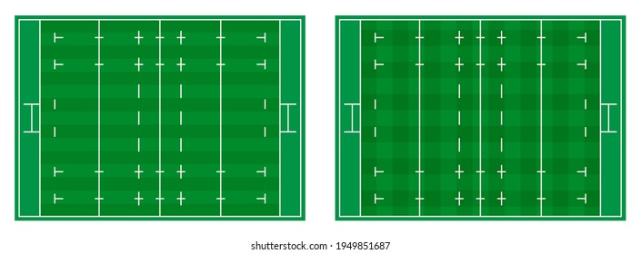 rugby field markings lines with different types of grass, rugby playground top view. Sports ground for active recreation. Vector
