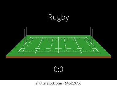 Rugby Field With A Score On Black Background. Vector Illustration.