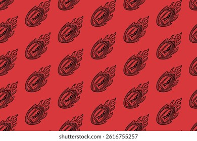 rugby fireball doodle seamless pattern on red background. american football fireball engraving pattern background. retro fireball of rugby background for american football rugby sport merchandise