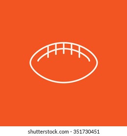 Rugby football ball line icon for web, mobile and infographics. Vector white icon isolated on red background.