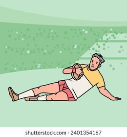 Rugby football man male guy character players in action Athlete on field line style