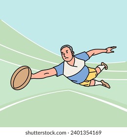 Rugby football man male guy character players in action Athlete on field line style