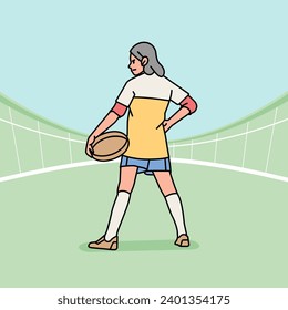 Rugby football man male guy character players in action Athlete on field line style