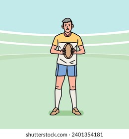 Rugby football man male guy character players in action Athlete on field line style