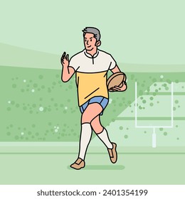 Rugby football man male guy character players in action Athlete on field line style
