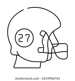 rugby football player helmet with number line icon vector. rugby football player helmet with number sign. isolated contour symbol black illustration