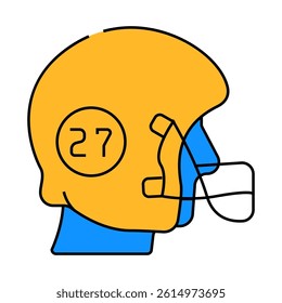 rugby football player helmet with number line icon vector. rugby football player helmet with number sign. isolated symbol illustration