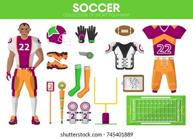 Rugby football sport equipment game player garment accessory vector icons set