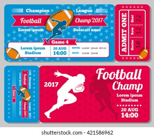 Rugby, football sports ticket card vector retro design. Ticket to play game rugby. Championship match rugby tournament illustration