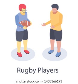 Rugby game player in isometric design 