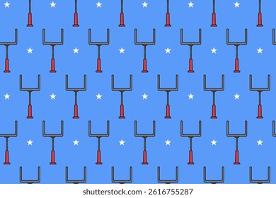 rugby goalpost with star colorful pattern on blue background. doodle american football goal seamless pattern background. goal of rugby seamless pattern for american football rugby sport merchandise