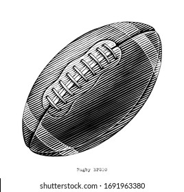 Rugby hand draw vinatge style black and white clip art isolated on white background