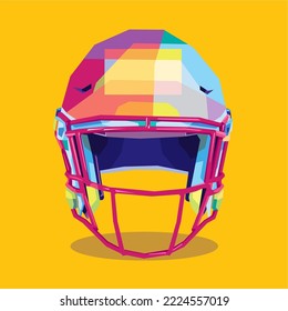 rugby helmet illustrated on wpap vector art or colorful pop art in straight line geometric style isolated on an orange background