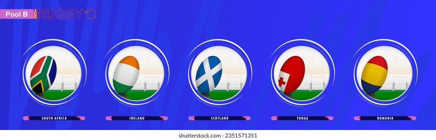 Rugby icon for participants in Pool B rugby competitions. Vector icon collection.