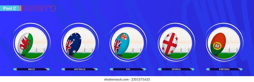 Rugby icon for participants in Pool C rugby competitions. Vector icon collection.