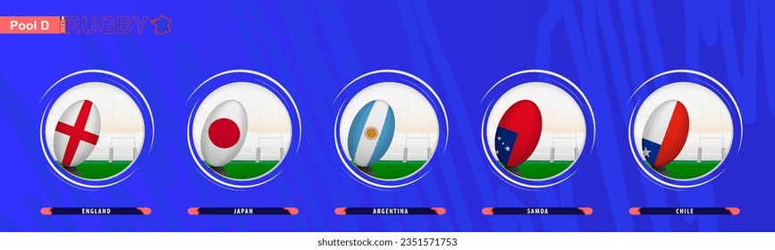 Rugby icon for participants in Pool D rugby competitions. Vector icon collection.