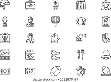 Rugby icons collection is a vector illustration with editable stroke.