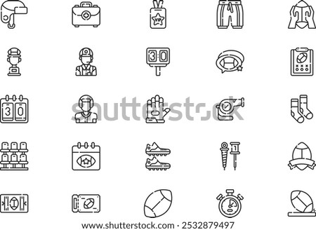 Rugby icons collection is a vector illustration with editable stroke.